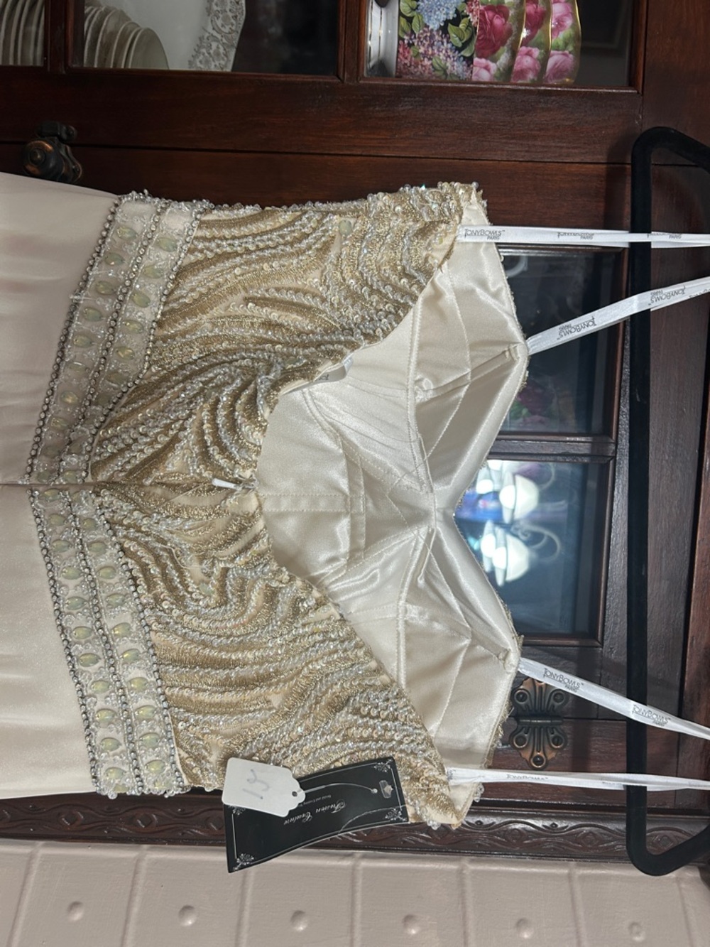 Tony Bowls Ivory Beaded Strapless Evening/Prom Gown - Picture 5 of 12